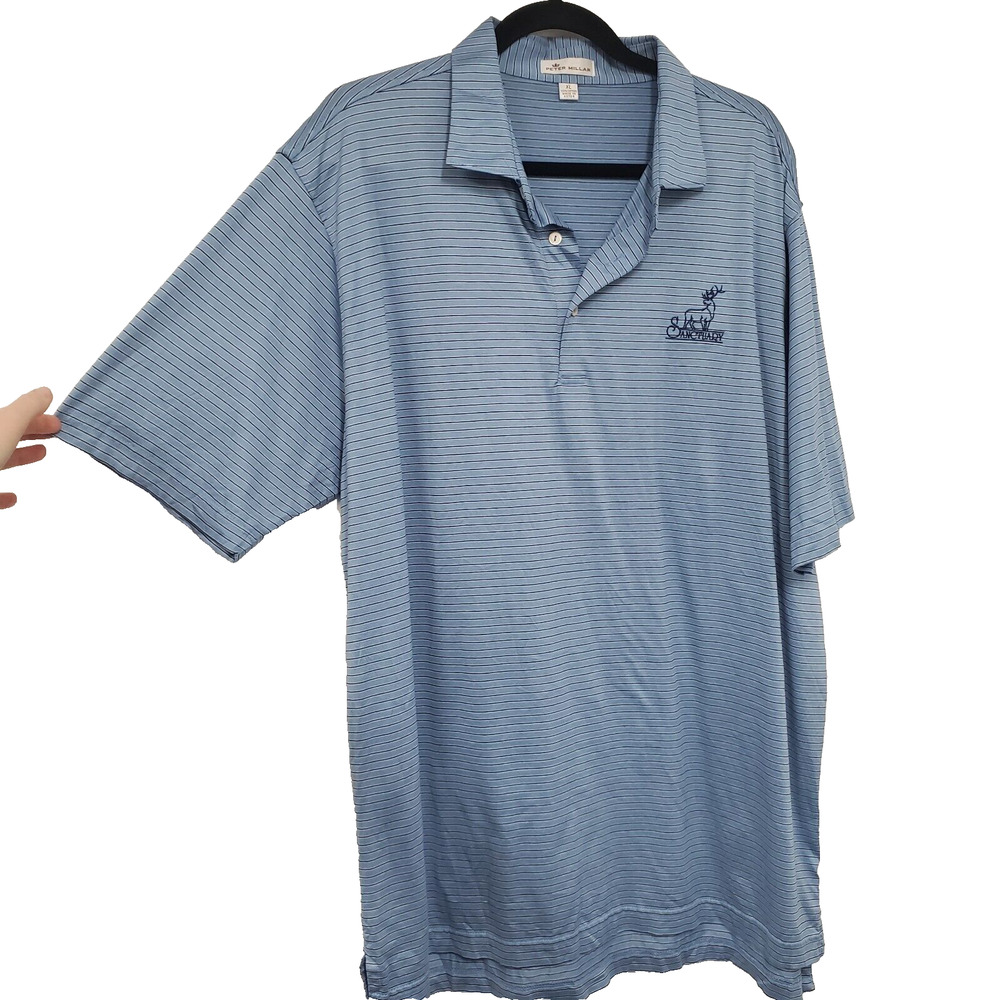 Peter Millar Golf Polo Shirt Short Sleeve Blue Stripe Wicking Men's XL Cotton